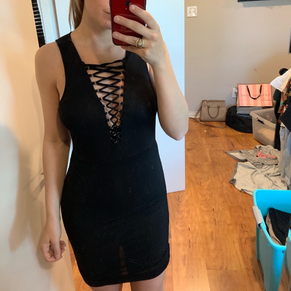 Black lace up dress